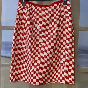 Teri Jon Red & white checkered flag sequin skirt